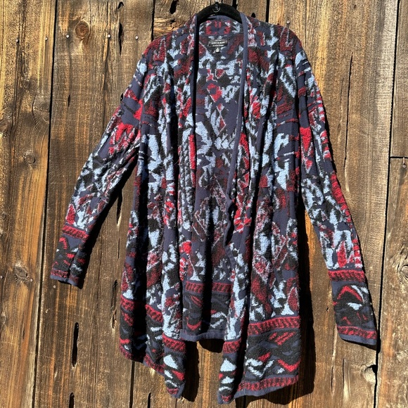 Lucky Brand Red Blue Floral Detail Cardigan Sweater with Long Sleeves - Picture 3 of 9